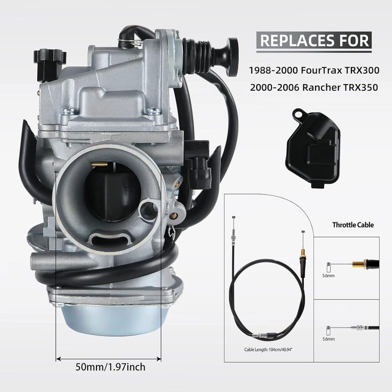 Tang FourTrax 300 Carburetor for Honda TRX300 TRX350 Carb,Rancher 350,Foreman 400 450 with Air and Oil Filter,Cleaning Brush - Image 2